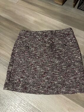 LOFT Burgundy and Cream Tweed Pencil Mini Skirt